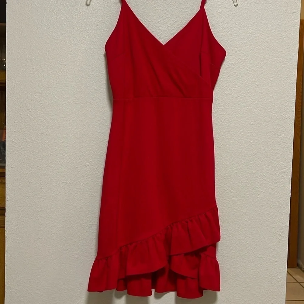 LULU'S Women's Red Bodycon Dress Size M Valentines Feminine Sweetheart Ruffle - Picture 5 of 7